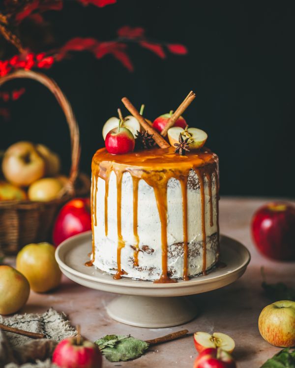 Spiced Apple Cake with Brown Butter Buttercream and Caramel - Clover