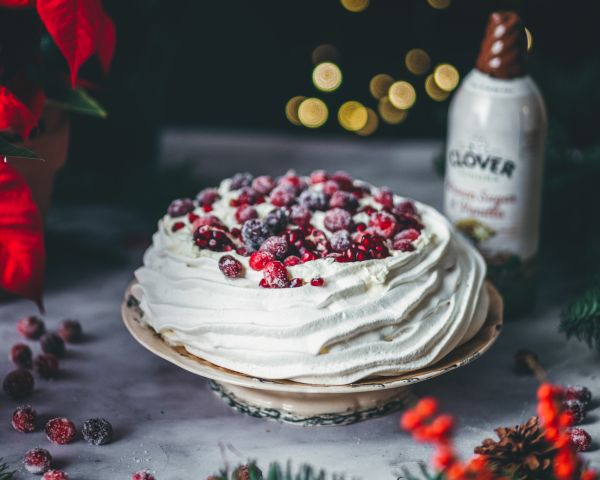 Pavlova with Cranberry Curd and Brown Sugar and Vanilla Whipped Cream - Clover