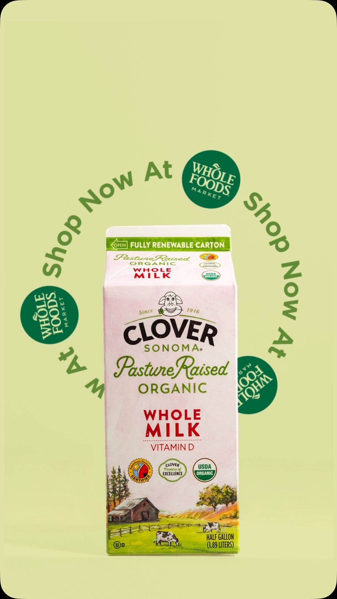 Good news, milk lovers! 🥛 Our Pasture Raised Organic Whole Milk is waiting for you at @wholefoods! Click the link in our bio to find a store near you!

#wholefoods #cloversonoma #wholefoodsfinds #qualitydairy #pastureraised